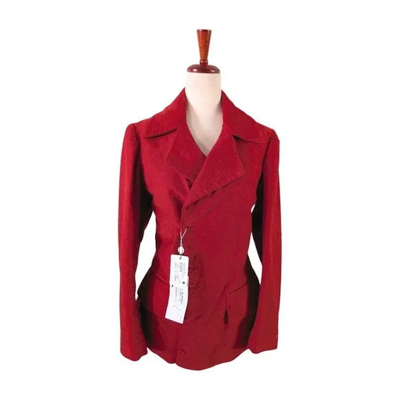 Maison Margiela Red Cotton Peplum Double Breasted Blazer Jacket Made in Italy 42 Blazers & Suit Jackets